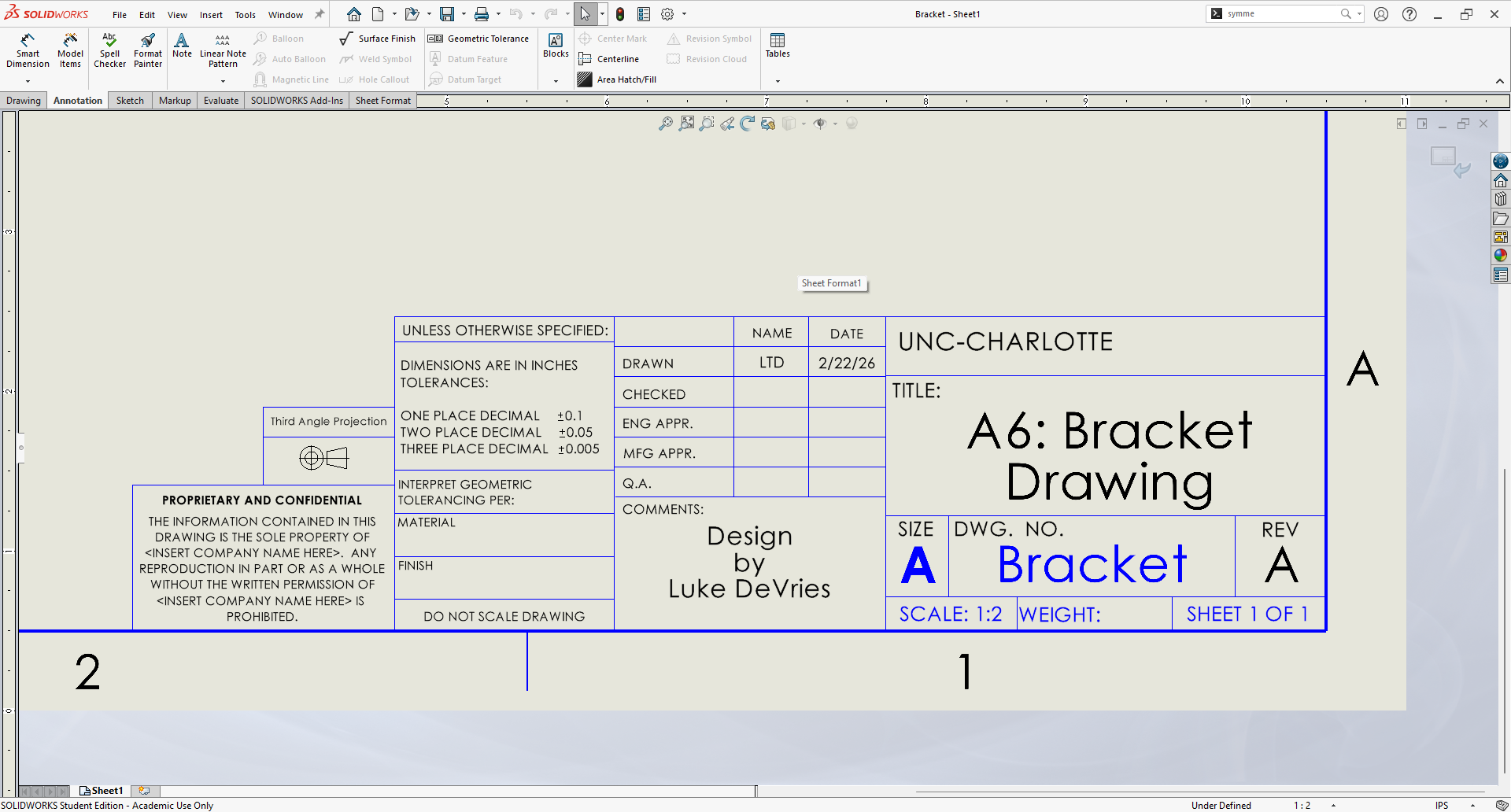 SolidWorks Drawing Title Block